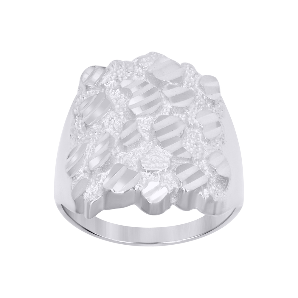 925 Sterling Silver Mens Diamond-Cut Nugget Fashion Ring Size 8
